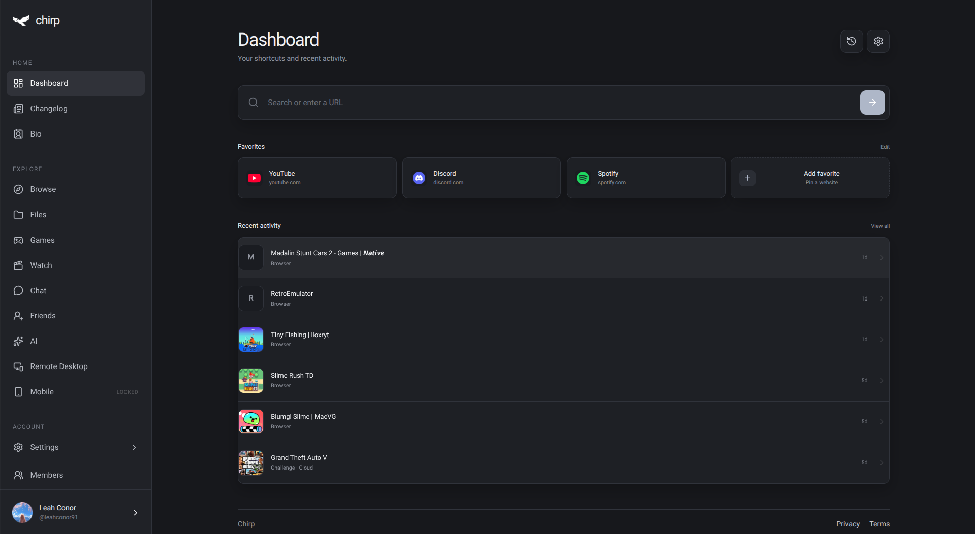 Chirp dashboard